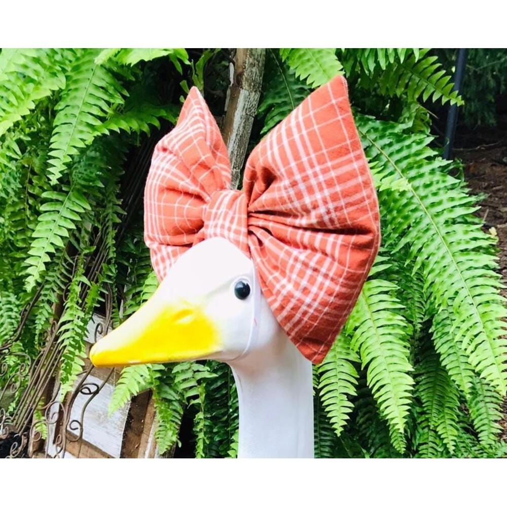 Porch Goose Giant Bow For 18-23" Goose Handmade Fall Orange Black Plaid